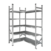 Stūra metāla plaukts 1972x1500x1100, 5 plauktu līmeņi