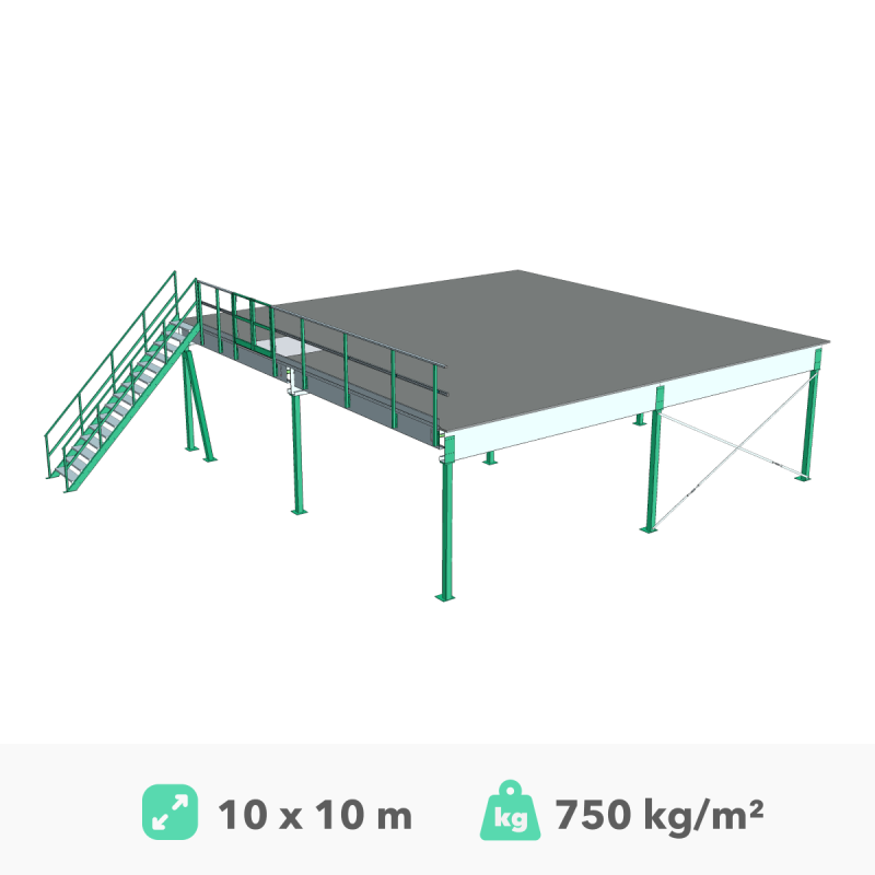 Mezonīna platforma 10x10m, 750kg/m²