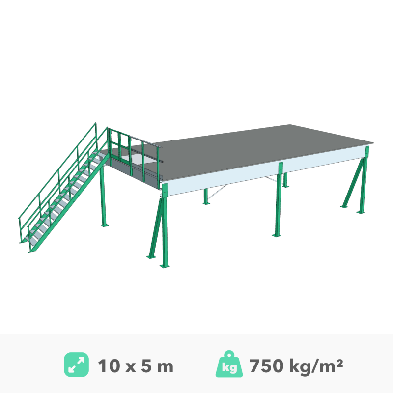 Mezonīna platforma 10x5m, 750kg/m²