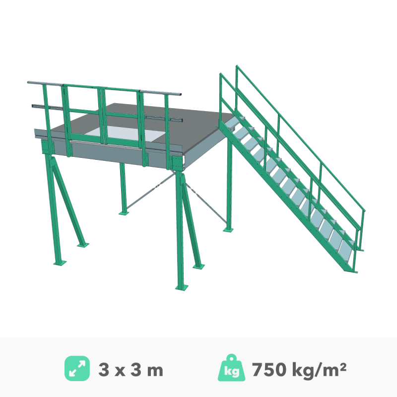 Mezonīna platforma 3x3m, 750kg/m²